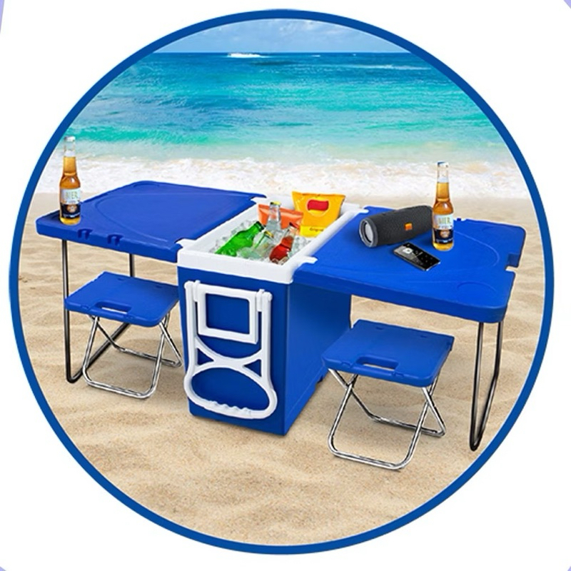 Cooler 32 Litros Caixa Térmica 5 Em 1 Com Mesa E Cadeira Praia Camping Pesca Azul 32 L