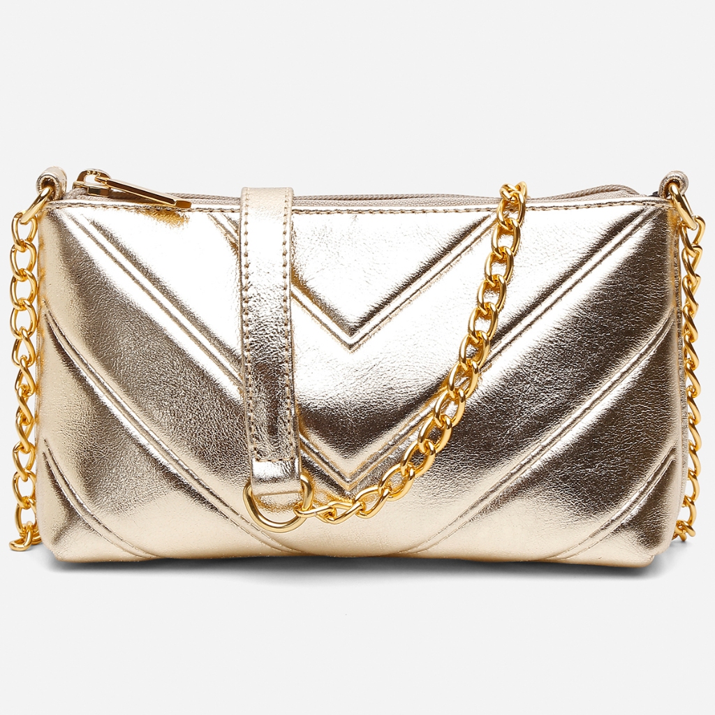 Bolsa Clutch Feminina Isis Em Couro Legitimo Onix Dourada