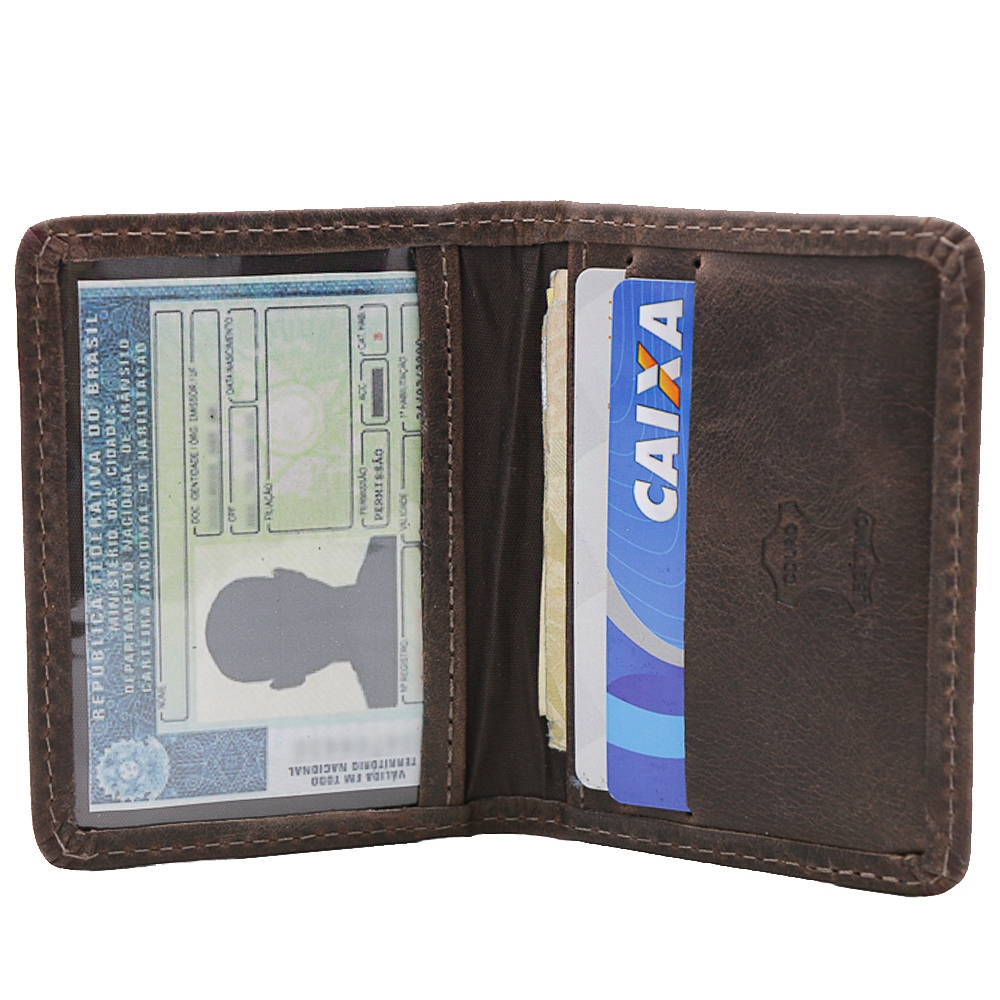 Carteira Masculina Slim Pequena Porta Cartão de Crédito Porta CNH Em Couro