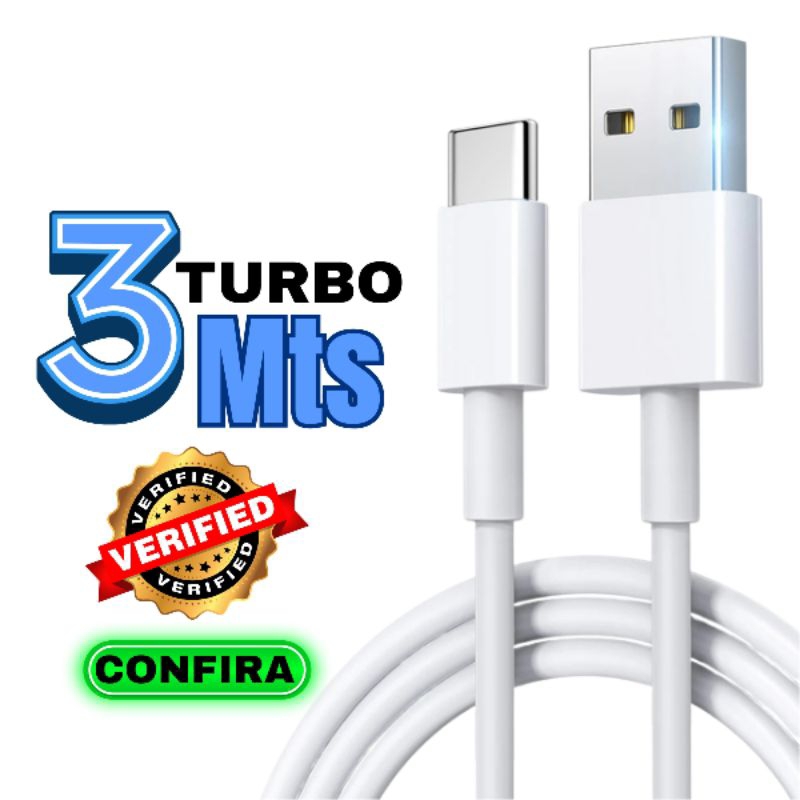 Cabo turbo 3 Metros tipo c Rápido Flexível Type-C Usb -A PD 9A em Oferta na Shopee