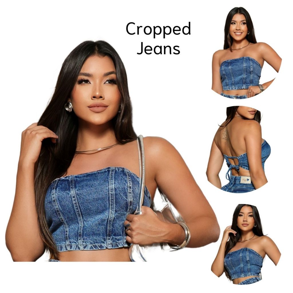 Cropped Top Jeans Feminino Sem Bojo Ajuste Manual Sem Laicra Sem Elastano 100% Algodão Mod...