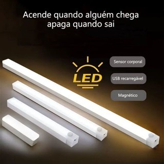 Lâmpada noturna LED com sensor sem fio USB recarregável cozinha guarda-roupa em Oferta na Shopee