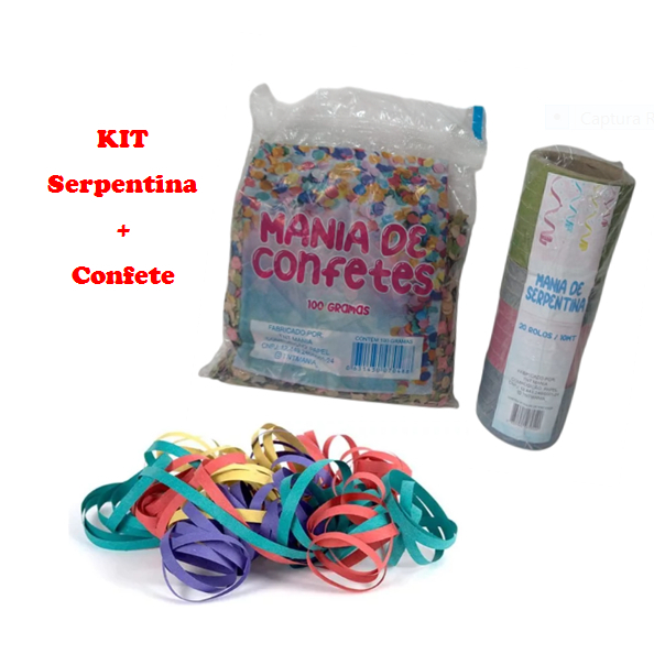 Kit Serpentina C/20 Rolinho + 100g Confete Festa Carnaval Folia