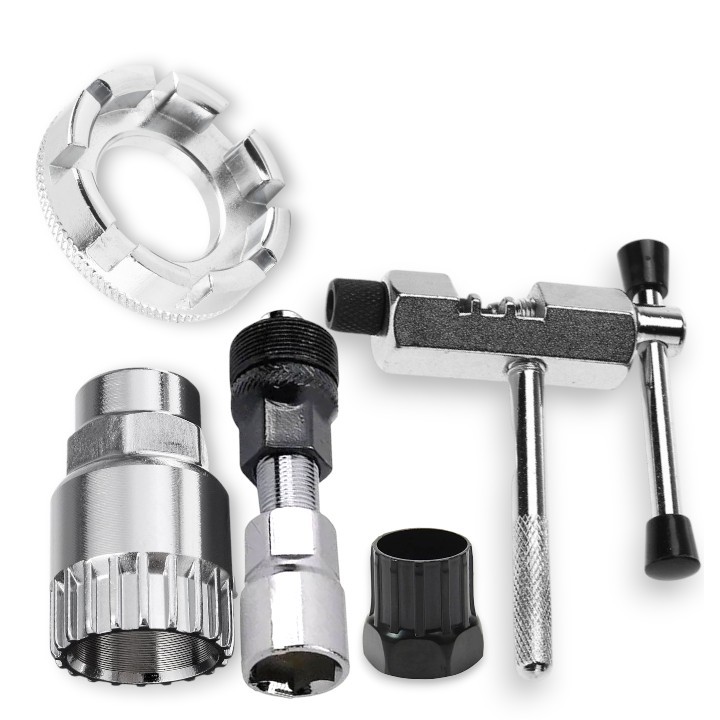 Kit 4 Chaves Para Reparo e Manutenção Bike Ciclismo + Chave Raio Remoção Catraca Cassete