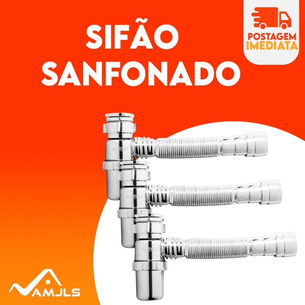 Sifão Copo Sanfonado Flexível Tubo Cromado Astra Kit C/3