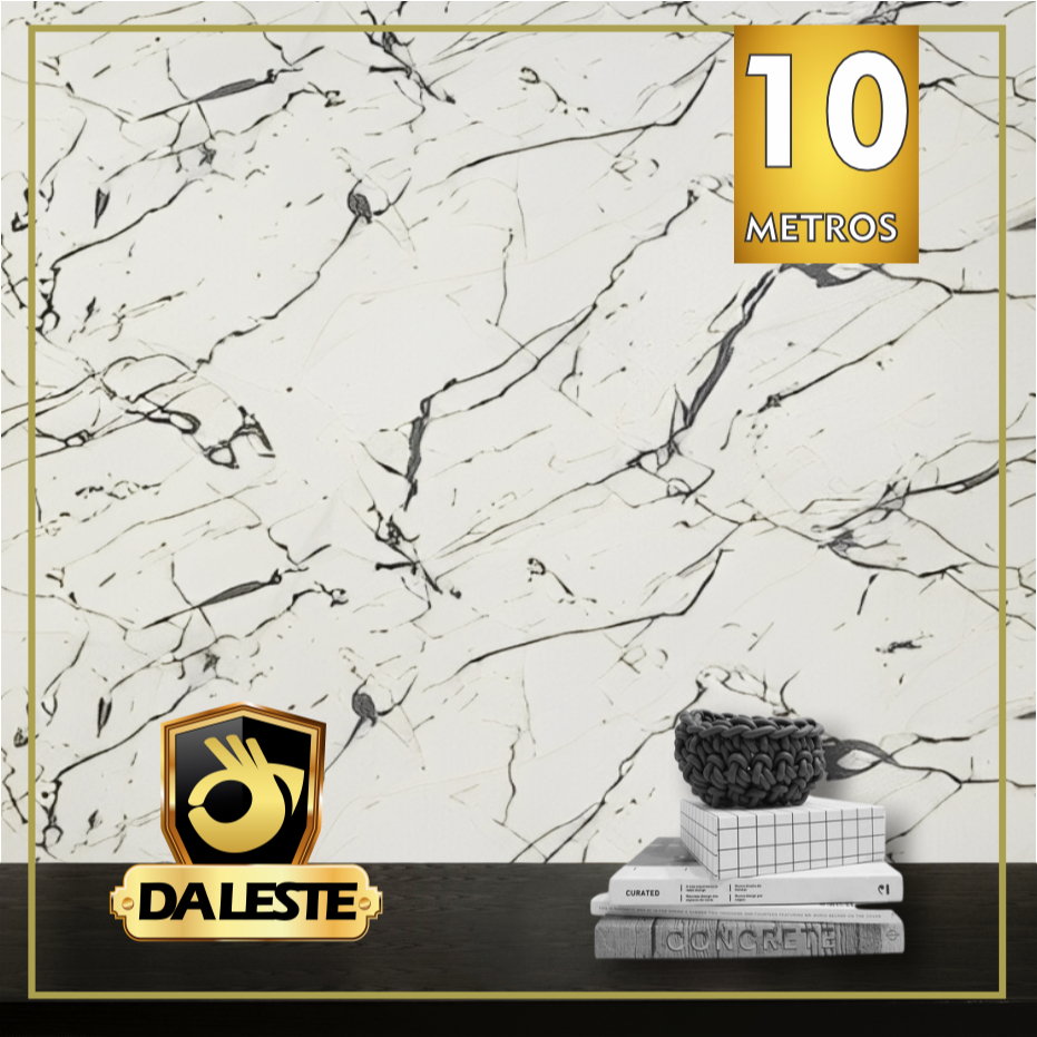 10 METROS x 45CM Papel de Parede Mármore Branco Carrara 3D Lavável Adesivo Autocolante para Sala, Quarto IMP