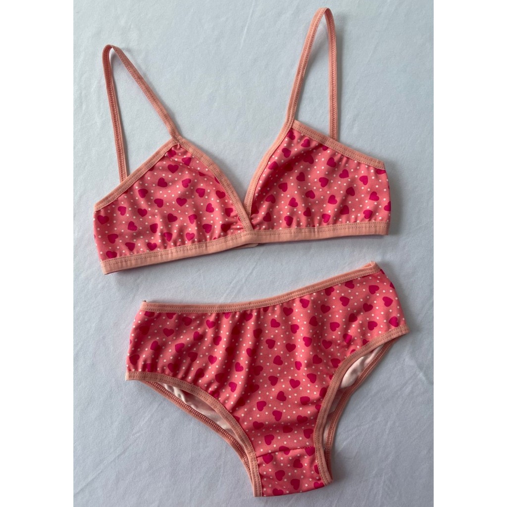 Conjunto Sutiã Menina Moça com Regulagem s/ Bojo Juvenil Calcinha e Sutiã Estampado