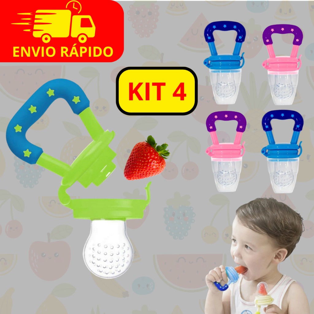 Kit 4 Chupeta Alimentadora Para Frutas Mordedor Papinha Infantil Introdução Alimentar