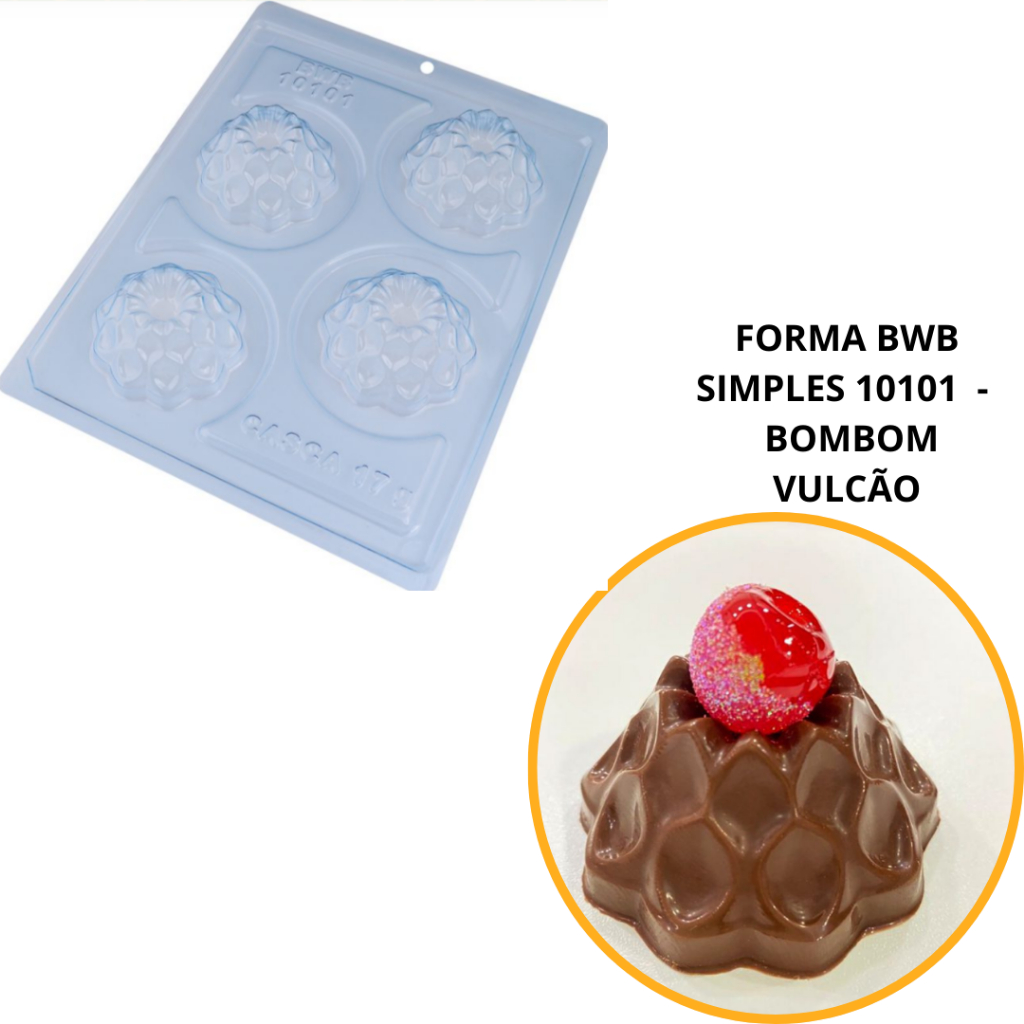 1~4 Forma BWB Com Silicone (3 partes) Para Chocolate - Bombom Vulcão 55g. Festas Trufas, Bombons.