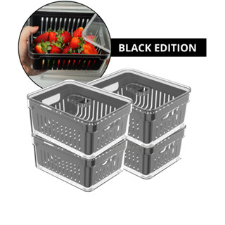 Kit 4 Organizadores de Geladeira 2,2L Preto de Acrílico Cesta Drenagem Frutas Saladas Ou Clear Fresh em Oferta na Shopee
