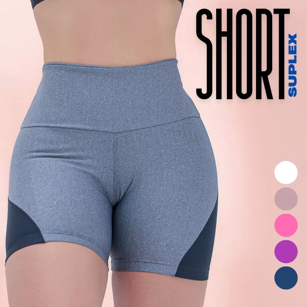 Shortinho Fitness Feminino para Academia Esportivo em Suplex com Recortes Laterais Coloridos Oferta — imagem 1