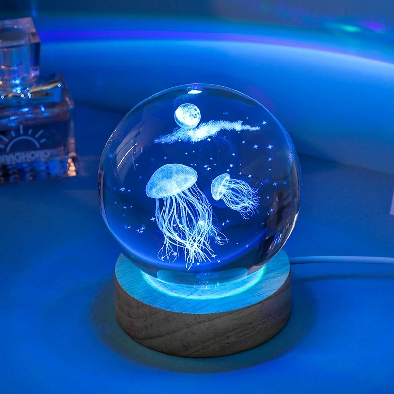 Luminária Decorativa Globo LED Com água-viva e golfinho Bola De Cristal