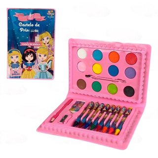 Maleta Pintura Infantil Estojo Escolar Castelo Princesas 24 Peças Desenhos Inclusos Crianças em Oferta na Shopee