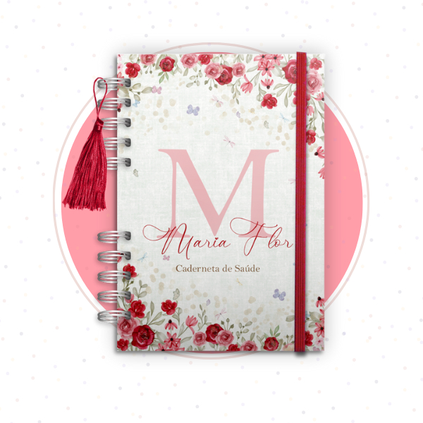 Caderneta de Vacinação Infantil Menina Florido Vermelho - Capa Dura e Personalizada Atualizado