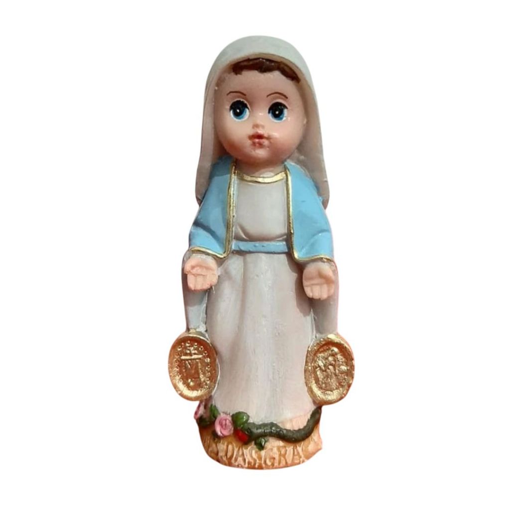 Imagem Infantil de Nossa Senhora das Graças em Resina 8 cm Imagem Nossa Senhora da Medalha Milagrosa