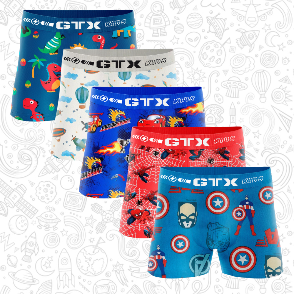 Kit 5 Cuecas Box Boxer Infantil Microfibra Cueca Boxer Para Meninos GTX