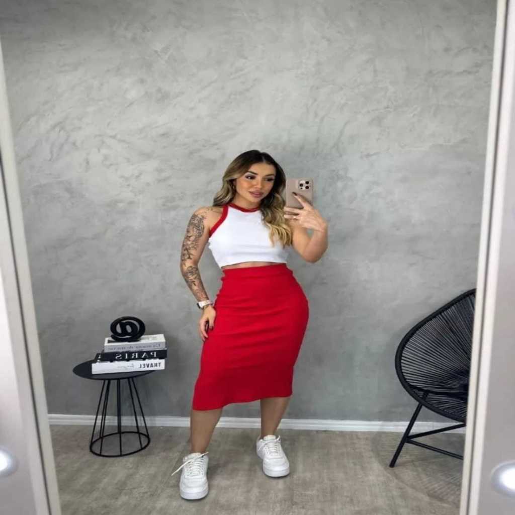 conjunto de saia ribana + cropped ribana bicolor! Perfeito para qualquer ocasião