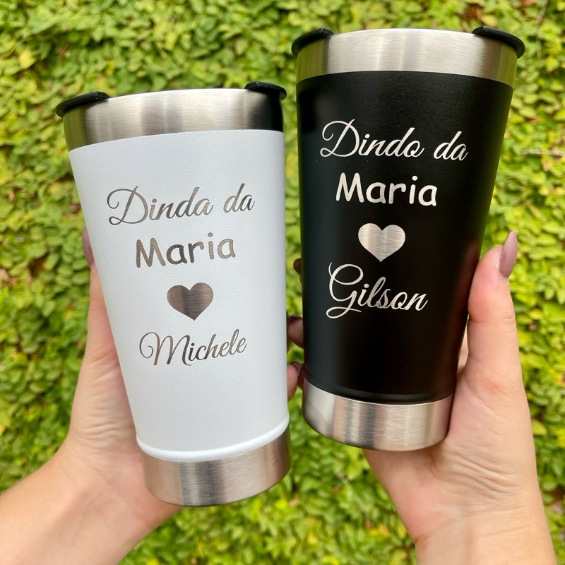Kit 2 Copos Térmico personalizado Convite Padrinhos com tampa e abridor 473ml em Oferta na Shopee