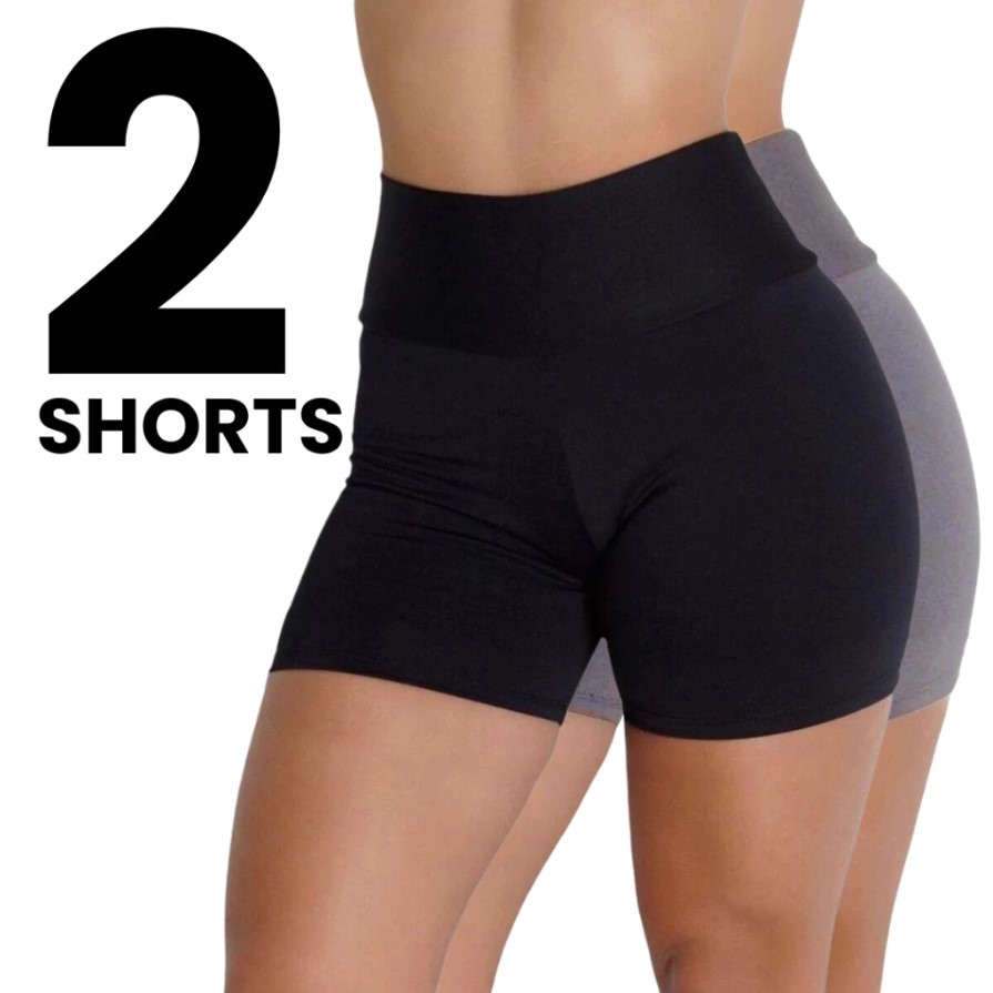 KIT 2 ShortInho Feminino Meia Coxa Legging Suplex Feminino Academia Curto Preto Cinza Cintura Alta P ao GG