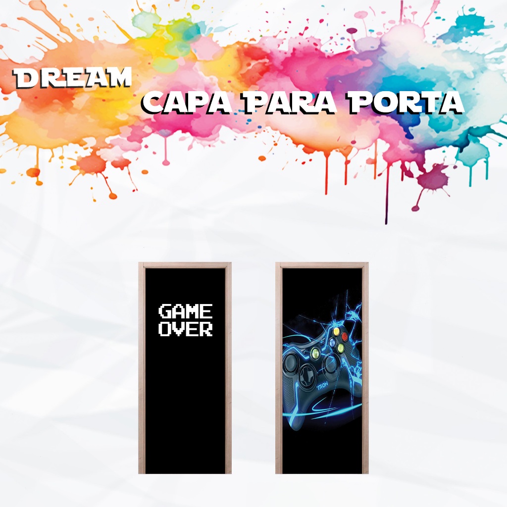 Capa Para Porta Tema Video Game Game Over Controle Decoração Festa Tecido Sublimado