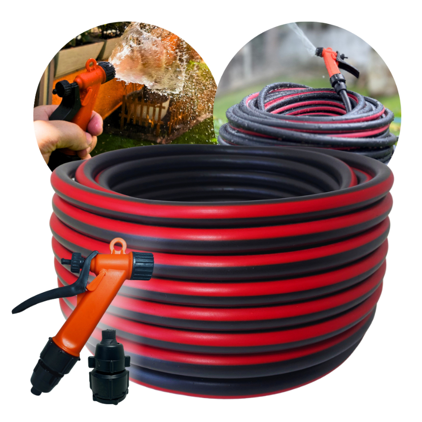 Mangueira De Jardim Trançada 30 Metros Preta com Gatilho Tripla Camada Reforçada Não Dobra Flexível