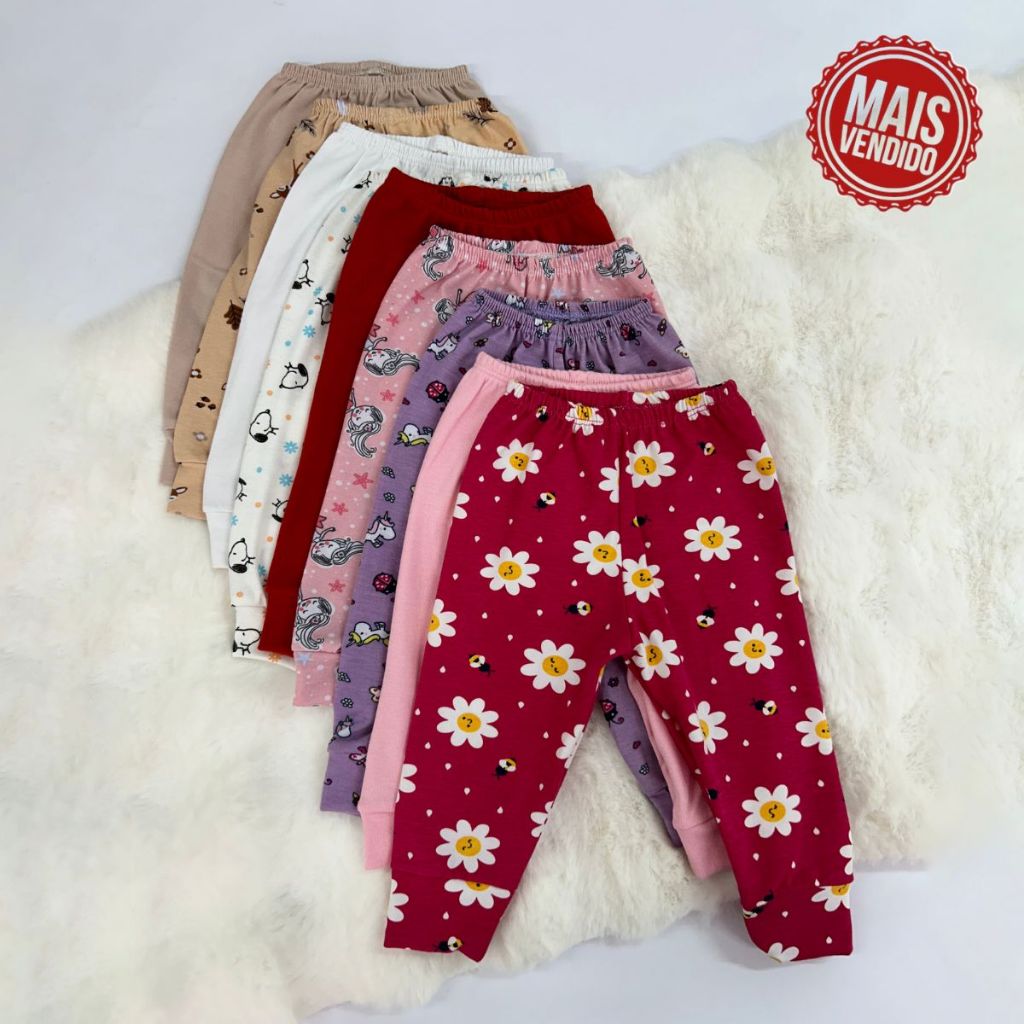 Kit de 4 Calças Estilo Pijama Mijão Calça Para Bebês Recém Nascidos Até 1 Ano 100% Algodão Sortido