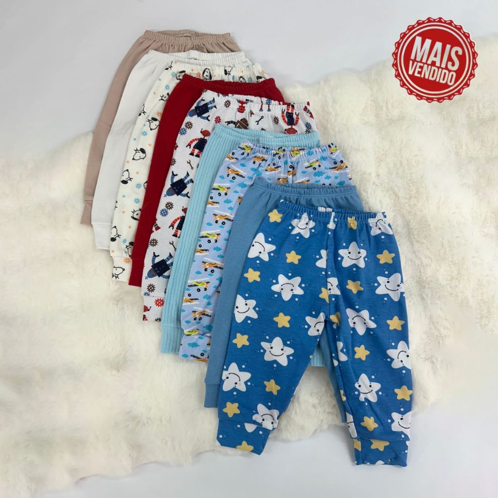 Kit 4 Calça Para Bebês Pijama Mijão Meninos Sortido Confortável 100% Algodão Premium Com E...
