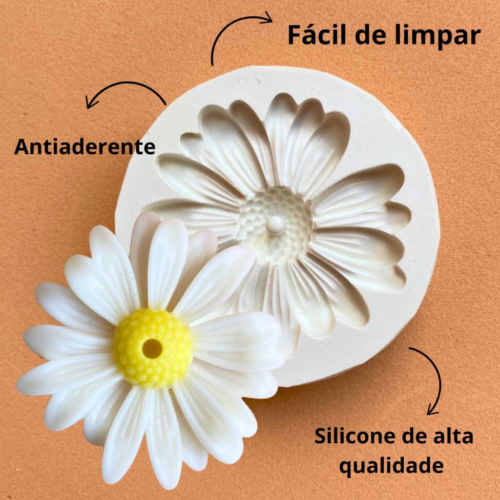 Molde de silicone Margarida com furo Forma para Vela Biscuit Gesso sabonete resina em Oferta na Shopee