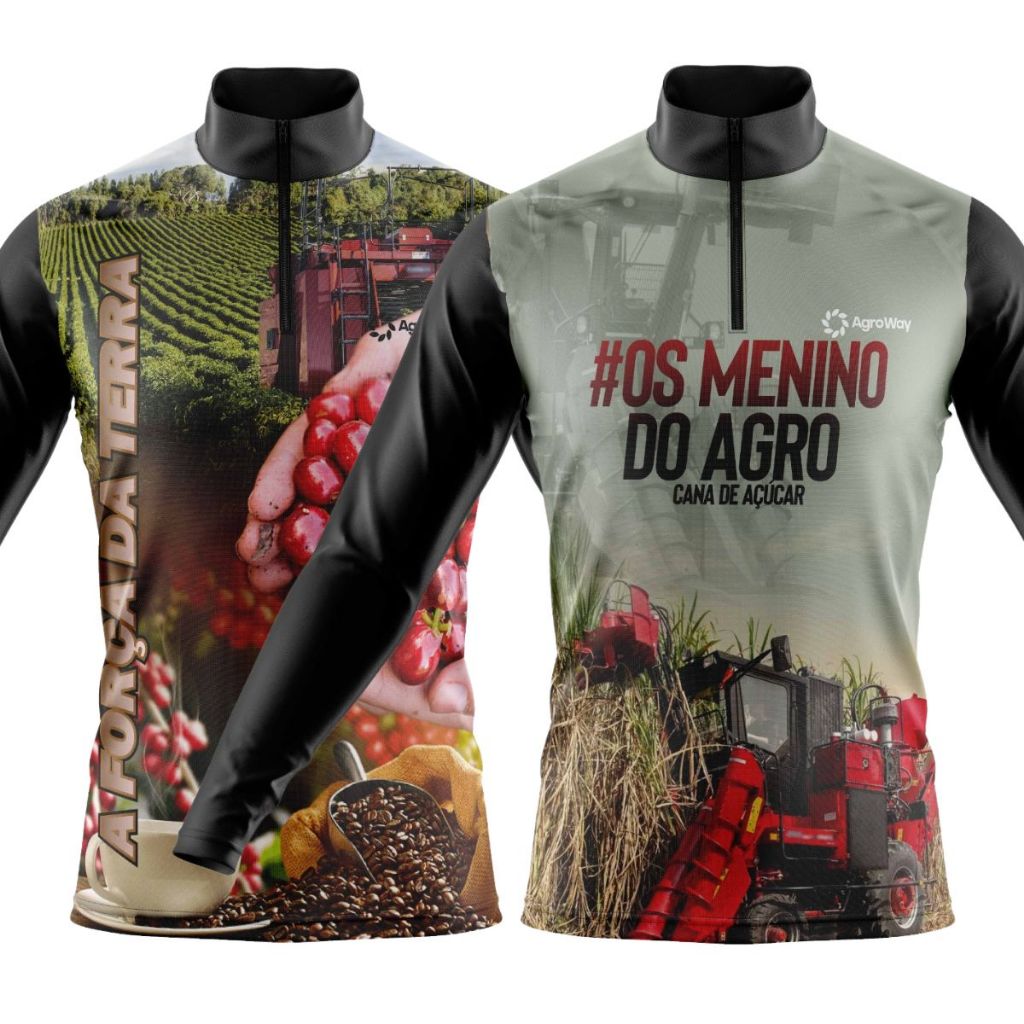 Kit 2 Camisa Camiseta Agro Manga Longa Zíper Proteção Uv Solar Cana Açúcar Colheita Rural Campo Trabalho