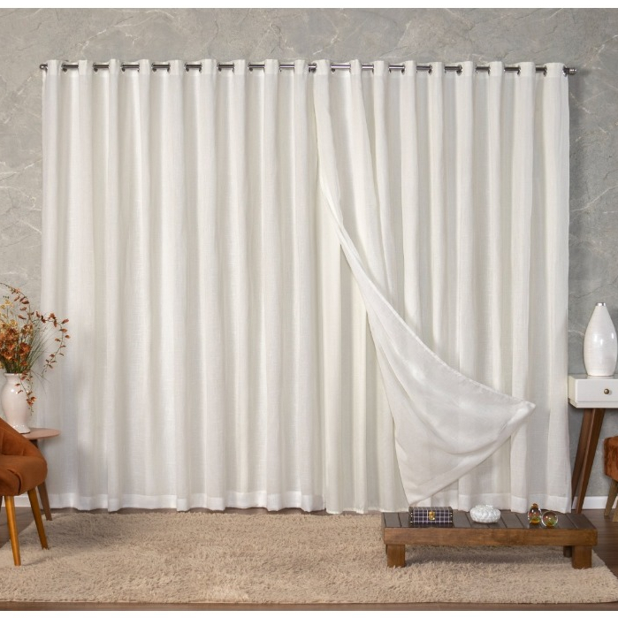Cortina Voil Linho 3m x 2,40/2,50/2,60/2,70/2,80 Forro Microfibra Varão em Oferta na Shopee