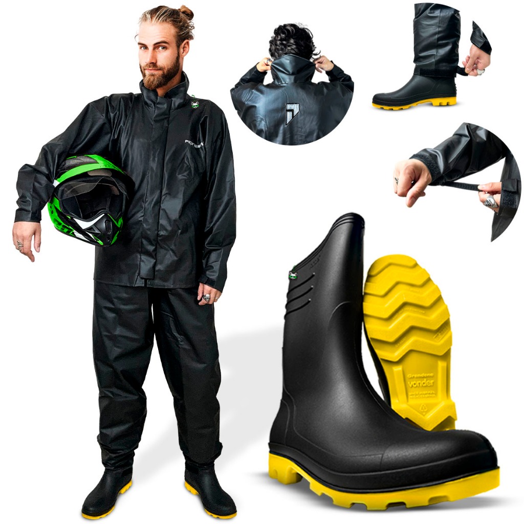 Kit Capa Chuva Motoqueiro Impermeável Pvc Reforçada + Bota em Oferta na Shopee