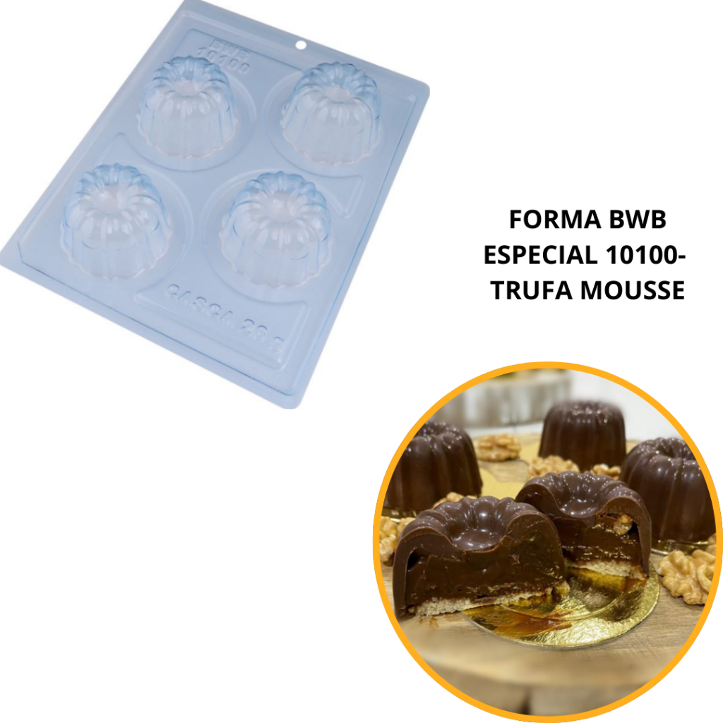 1~4 FORMAS BWB COM SILICONE (3 PARTES) CÓD.:10100 - TRUFA MOUSSE 26g. PARA FESTAS, TRUFAS, BOMBONS, ALFAJOR. (CHOCO) em Oferta na Shopee