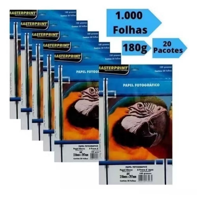 Papel Fotografico 180g 1000 Folhas Glossy A4 Masterprint.