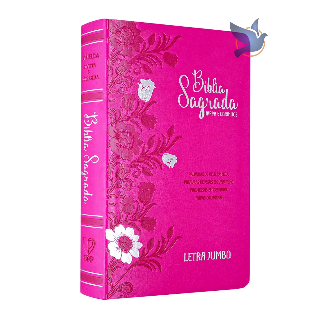 Bíblia Sagrada Gigante Letra Jumbo ARC Almeida Revista Corrigida com Harpa Capa  Floral Pink