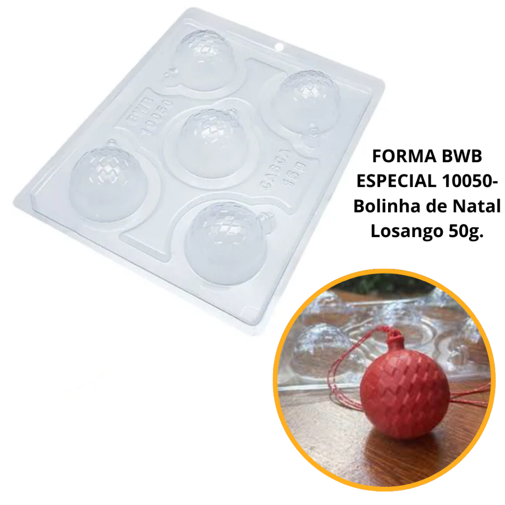 1~4 Forma BWB Com Silicone (3 partes) Para Chocolate Cód.126 - 10050 - Bolinha de Natal Losango 50g. - Home & Living