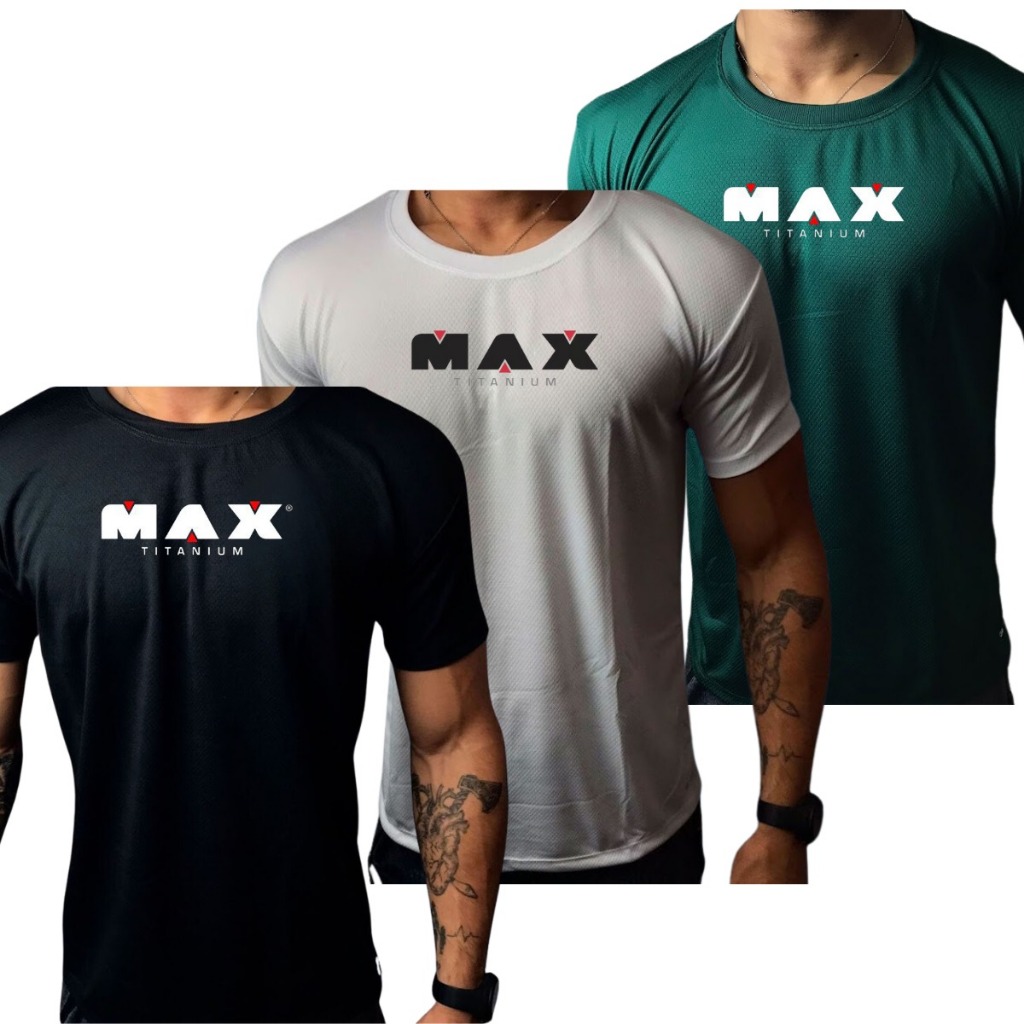 Kit com 3  Camisas Dry Fit "Max Titanium" Ultra Fit Para Treino Academia e Esportes