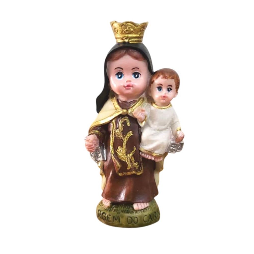 Imagem Infantil de Nossa Senhora do Carmo em Resina - 8 cm  Imagem Católica Estatueta para Decoração