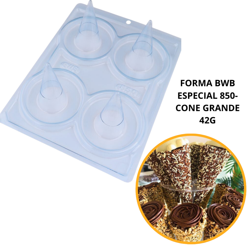 1~4 Forma BWB Com Silicone(3 partes) Para Chocolate Cód. 850 - Cone Grande 42g. Cone Trufado Gourmet - Home & Living