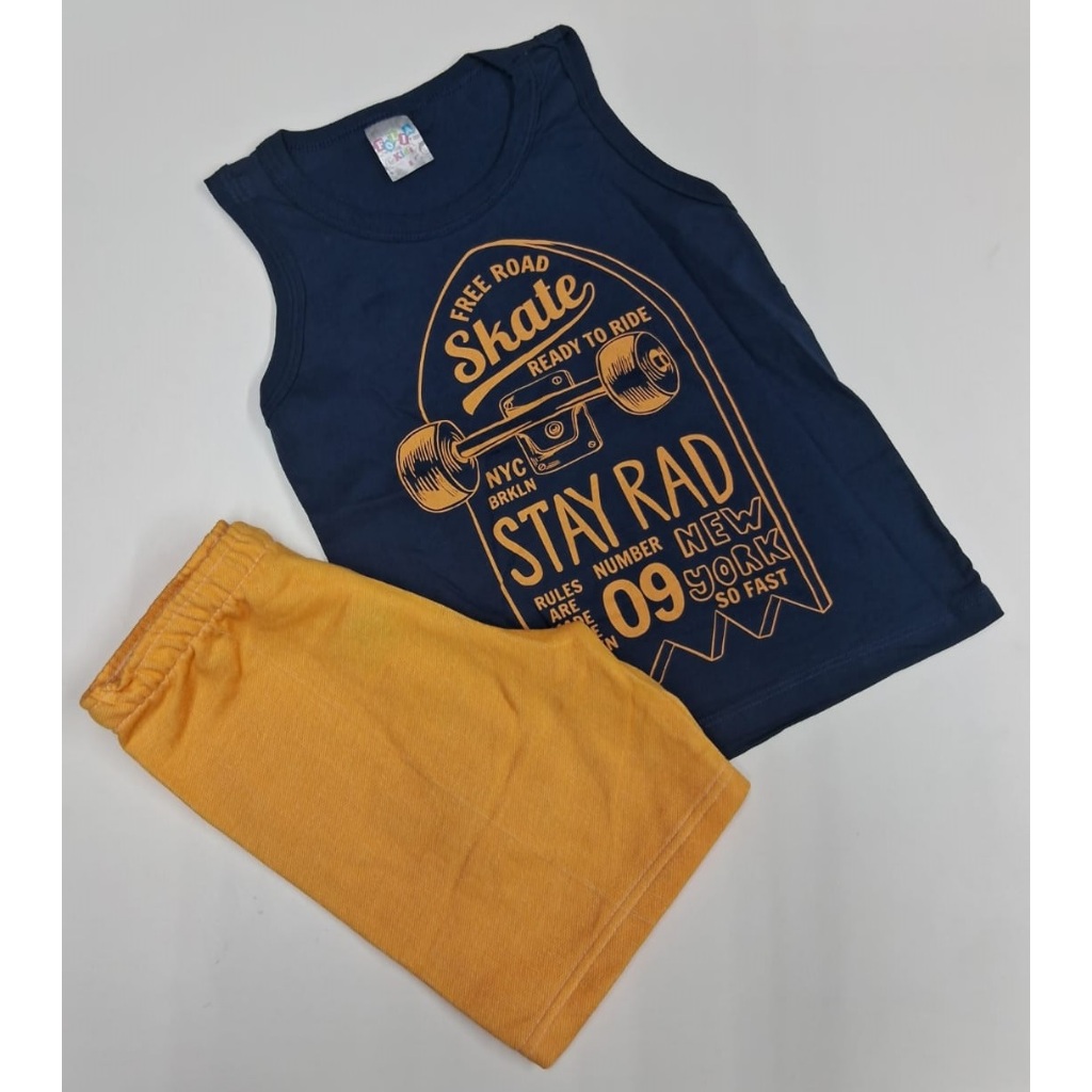 Conjunto Infantil Bebê Roupa Short Camiseta Tema Temático Skate Moda Verão Look Estiloso Menino