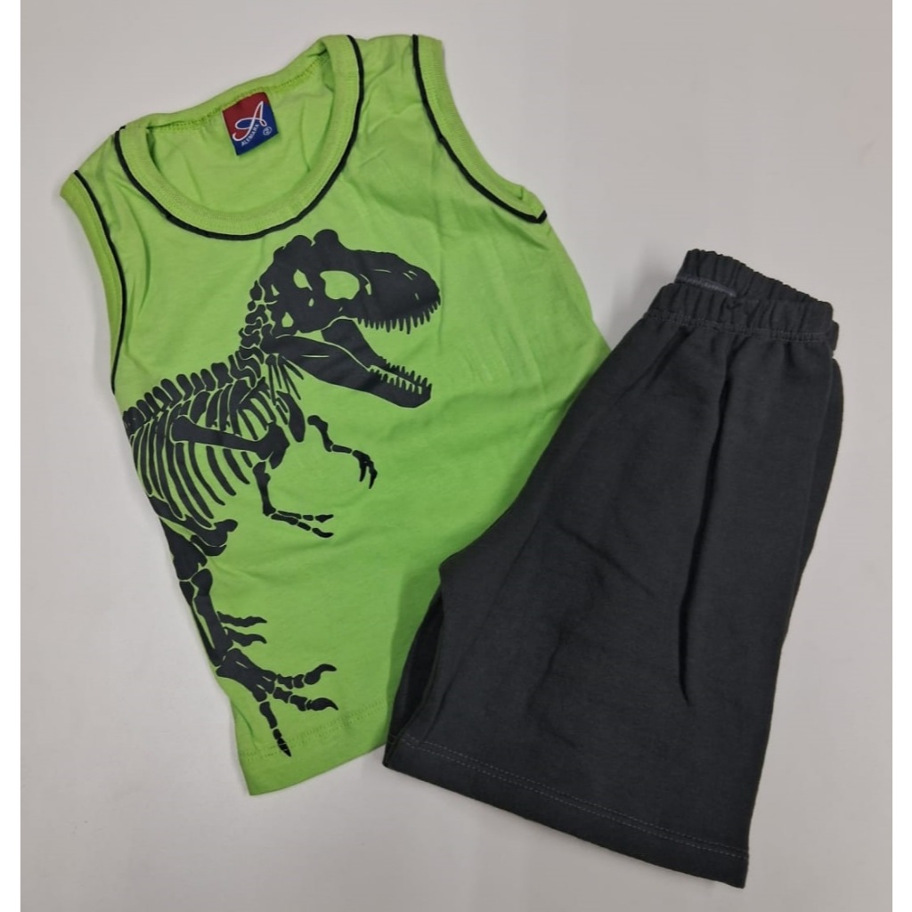 Conjunto Infantil Bebê Roupa Short Camiseta Tema Temático Dinossauro Moda Verão Look Estiloso Menino