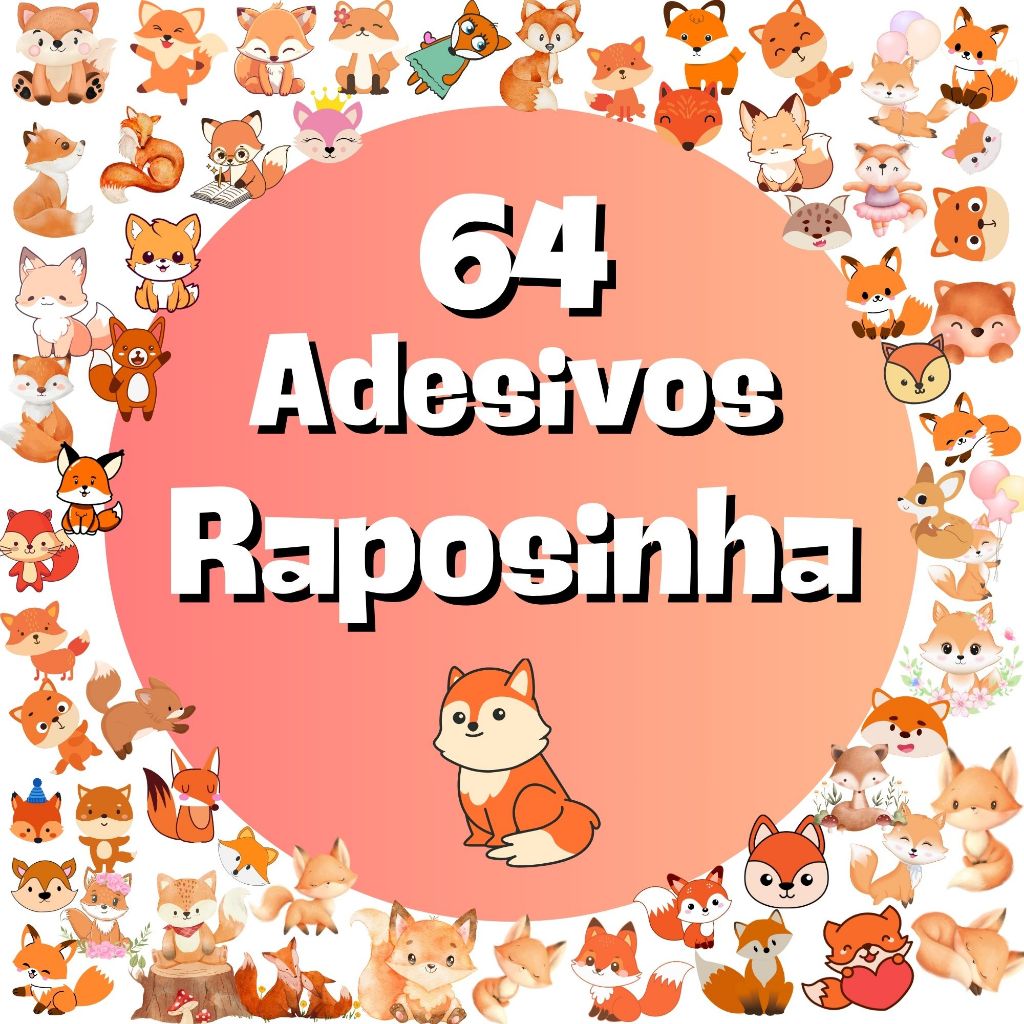 Kit 64 adesivos Raposa Raposinhas para caderno, planner, agenda, lembrancinha, copos, a prova d'água em Oferta na Shopee