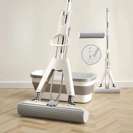 KIT Rodo Mop Retrátil Fácil Geral Top Lava E Seca Esfregao Mopi Limpeza + Balde dobrável