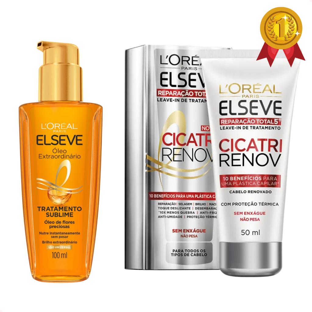 Kit Oleo Extraordinario Elseve 100ml  + Leave in Cicatri Renov 50ml Reparação Total (Lorea...