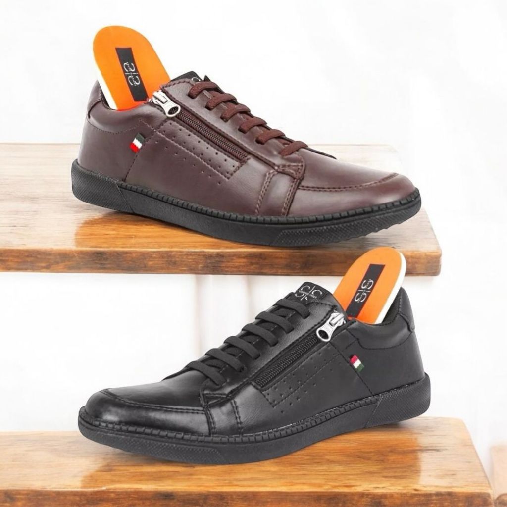 Kit Sapatenis 2 pares Calce Facil Masculino Confortavel Palmilha Leve