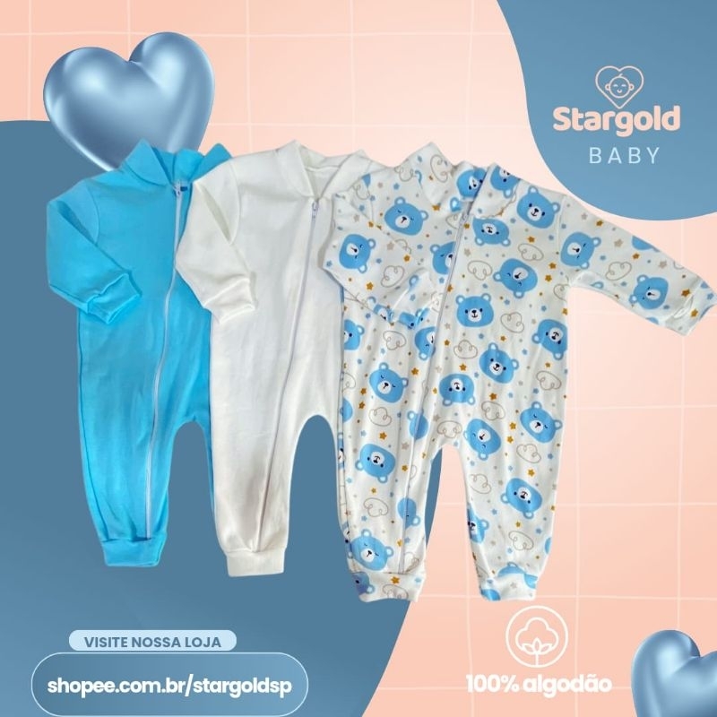 Kit 3 Macacões Bebê Suedine com Zíper | Menino e Menina | P M G | Prático e Confortável