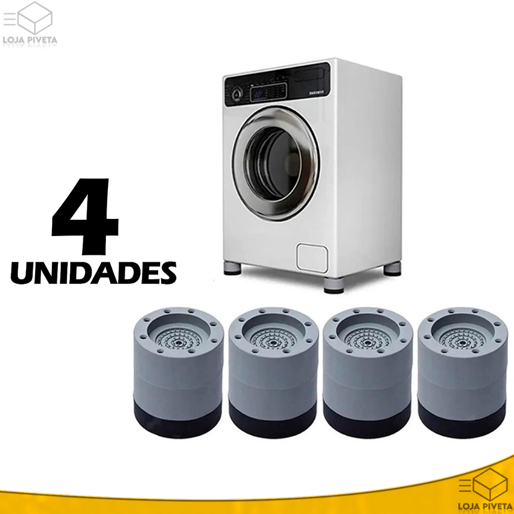 Kit 4 Pés para Máquina de Lavar Suporte Anti Vibração Ruído Regulador de Altura