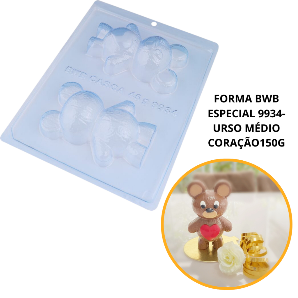 1~4 Forma silicone bwb (3partes) cod 9934 - Urso Médio Coração 1500 gramas (CHOCO) em Oferta na Shopee