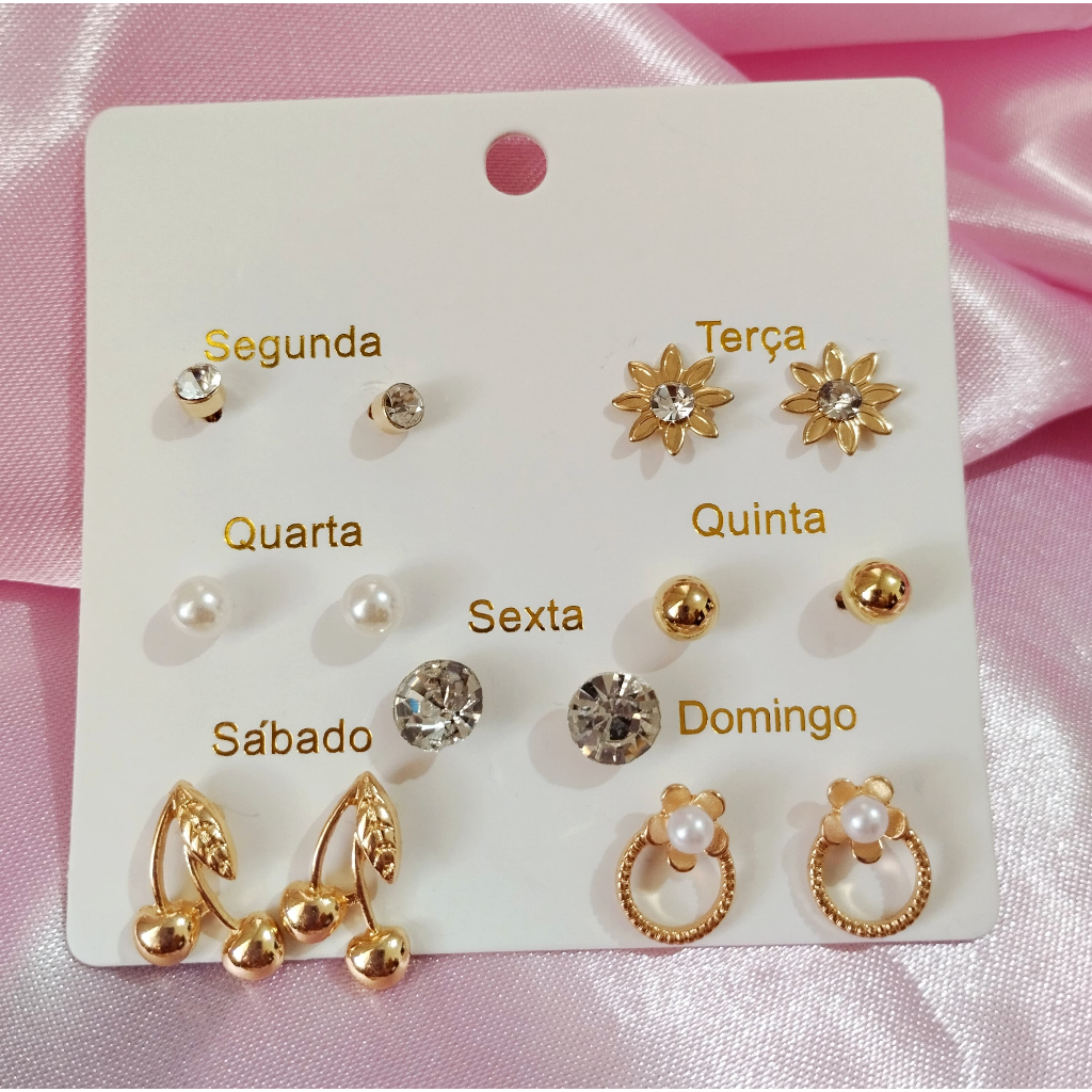 Kit Com 7 Pares De Brincos Semaninha Banhado a Ouro 18k Feminino Delicado