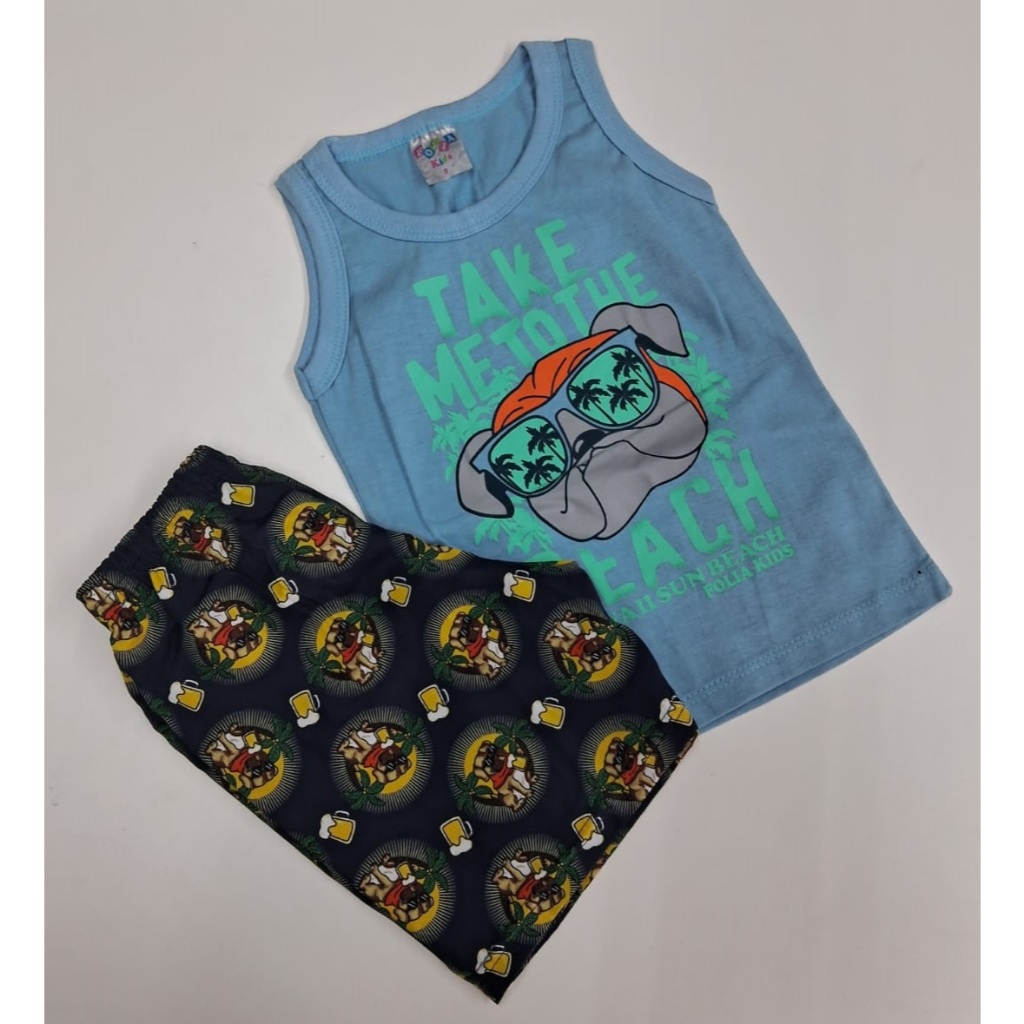 Conjunto Infantil Bebê Roupa Short Camiseta Tema Temático Mar Praia Outros Moda Verão Look Estiloso Menino