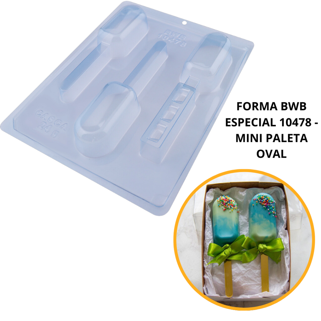 FORMA BWB ESPECIAL (3 PARTES)- MINI PALETA OVAL 80g. PARA BOMBOM NO PALITO, DOCES DE CHOCOLATE E CONFEITARIA(CHOCO) em Oferta na Shopee